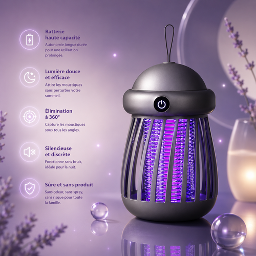 Lampe anti-moustiques UV rechargeable gris NOXIHOME - bénéfices en français