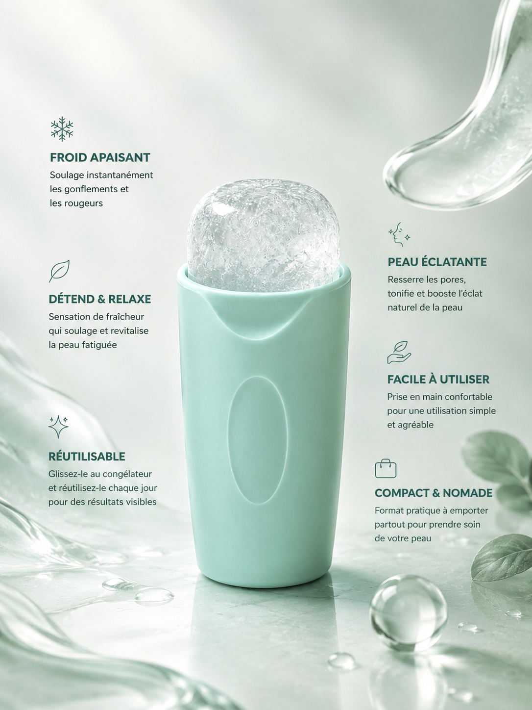 Roller visage glacé vert NOXIHOME - rituel fraîcheur