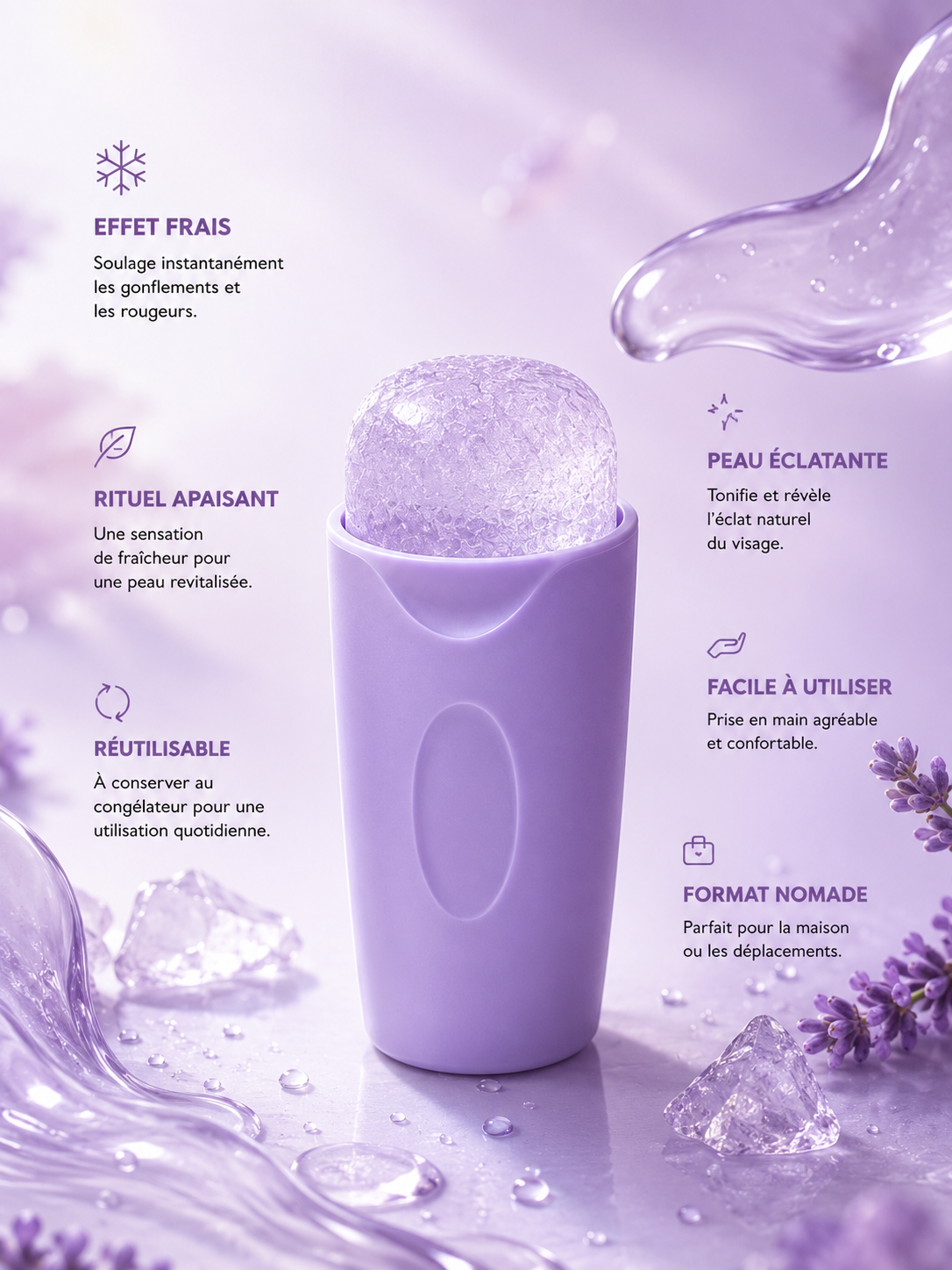 Roller visage glacé violet NOXIHOME - rituel fraîcheur