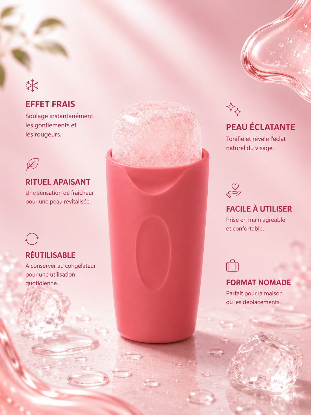 Roller visage glacé rouge NOXIHOME - rituel fraîcheur
