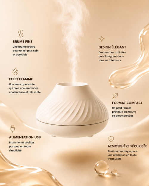 Diffuseur brume effet flamme blanc NOXIHOME - ambiance relaxante