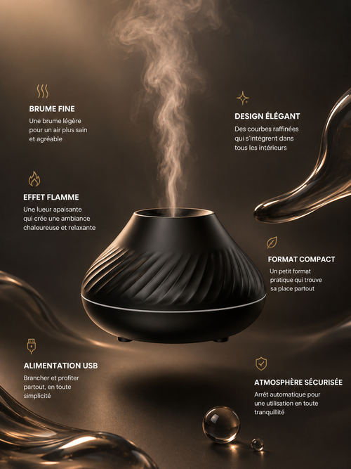 Diffuseur brume effet flamme noir NOXIHOME - ambiance relaxante