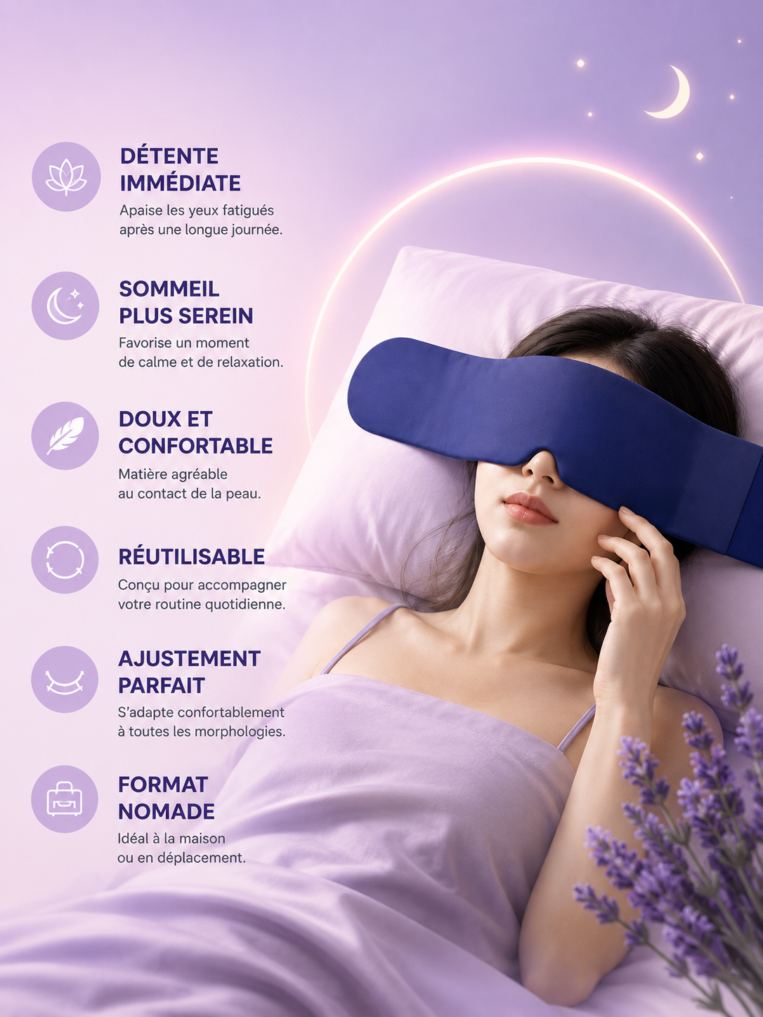 Masque yeux rafraîchissant bleu NOXIHOME - détente et sommeil