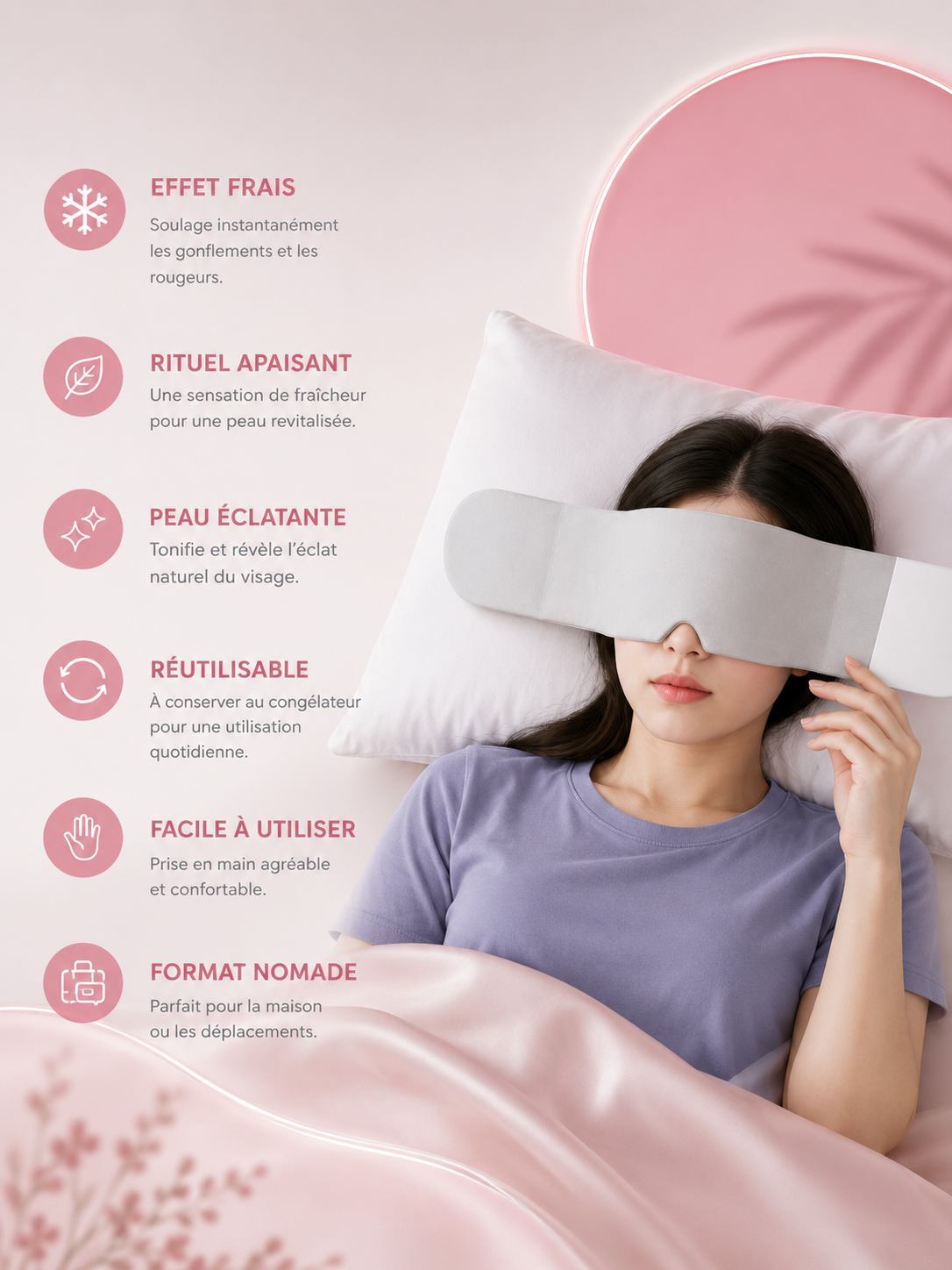 Masque yeux rafraîchissant gris NOXIHOME - détente et sommeil